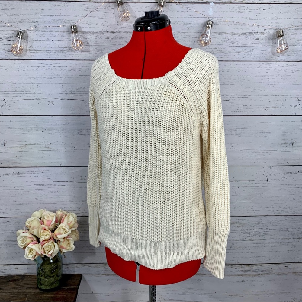 MP BLACK Cream Wide Neck Loose Knit Sweater